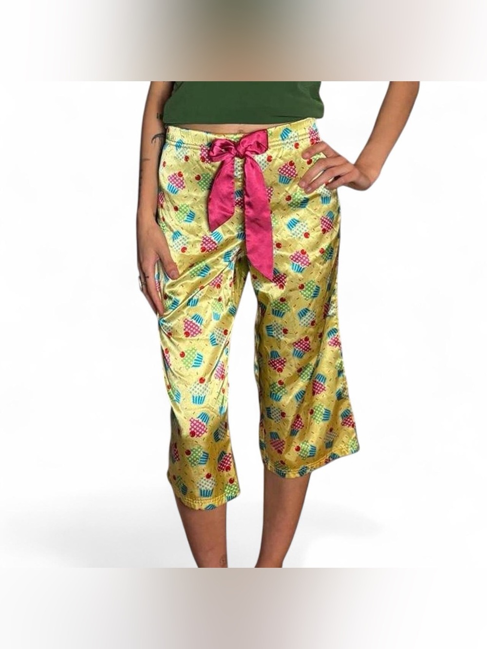 Butter Yellow Cupcake Satin Pajama Pants W Pink Bow by Justice